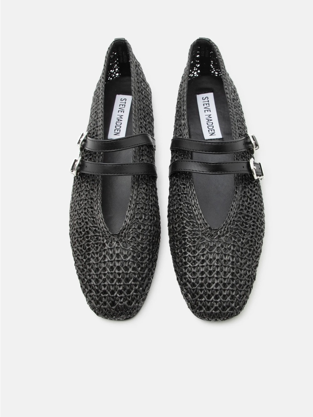 Steve Madden black woven Mary Jane flats with silver double buckle detail